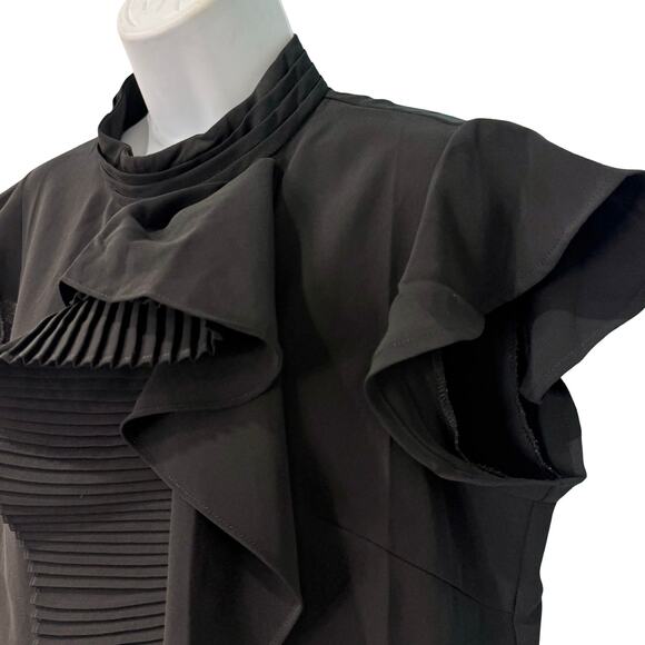 Gracia Black Ruffle 3D Chiffon Flutter Sleeve Sleeveless Mock Neck Top size M - Picture 9 of 11